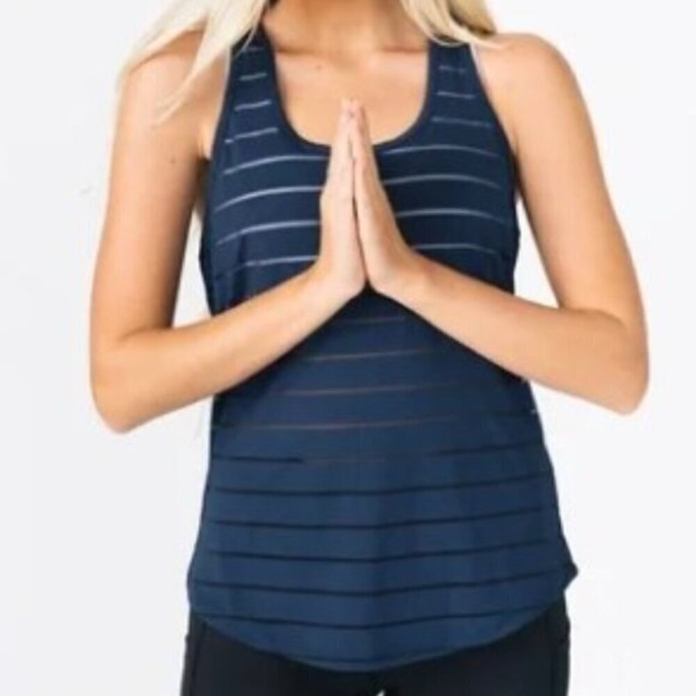 ZYIA Havana Tank Top Sheer Striped Navy Size M